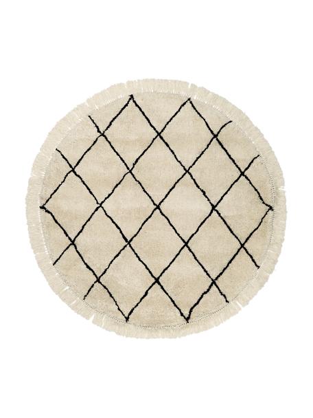 Okrągły ręcznie tuftowany dywan z długim włosiem Naima, Kremowobiały, czarny, Ø 200 cm (Rozmiar L)