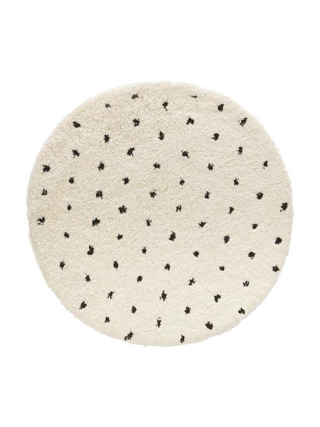 Rond pluizig hoogpolig vloerkleed Ayana, met stippels, Bovenzijde: 100% polyester, Onderzijde: 100% katoen, Beige, zwart, Ø 120 cm (maat S)