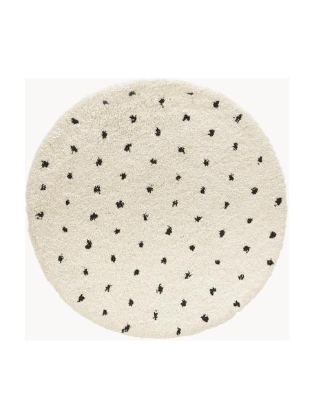 Rond pluizig hoogpolig vloerkleed Ayana, met stippels, Onderzijde: 100% katoen Het materiaal, Beige, zwart, Ø 120 cm (maat S)