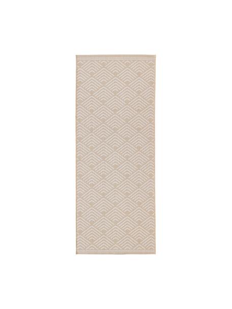 In- & outdoor loper Milano met grafisch patroon, Bovenzijde: 70% gerecycled polypropyl, Beige, wit, B 80 x L 200 cm