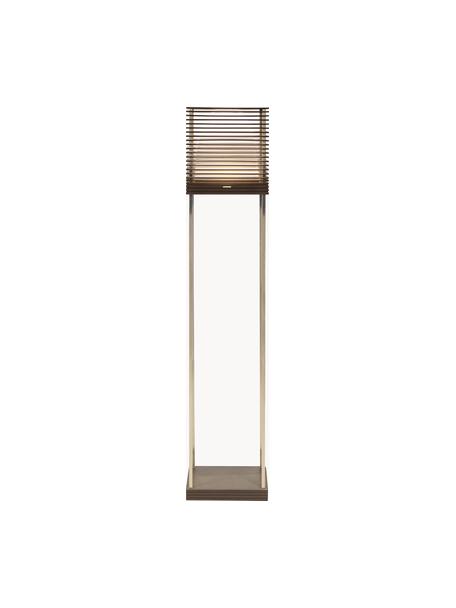 Kleine LED vloerlamp Miya, dimbaar, Decoratie: gecoat metaal, Licht hout, goudkleurig, H 145 cm