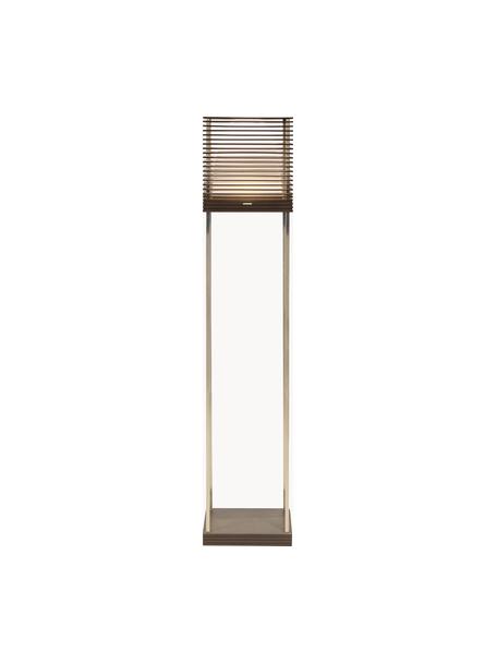 Lámpara de pie pequeña LED Miya, regulable, Pantalla: madera, Madera clara, dorado, Al 145 cm
