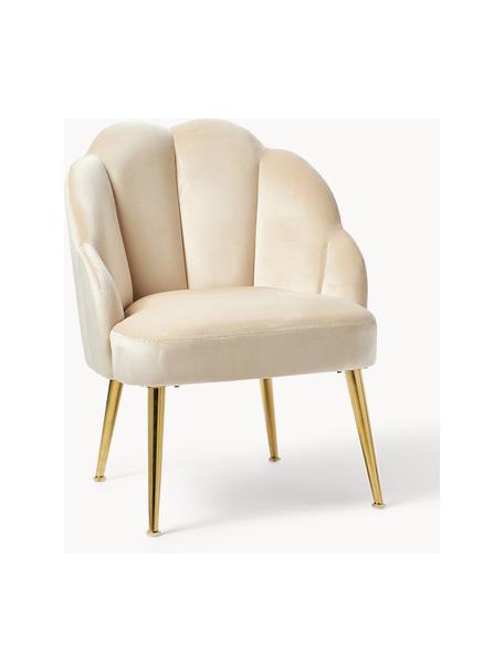 Fauteuil cocktail en velours Helle, Velours blanc crème, pieds dorés, larg. 65 x prof. 65 cm