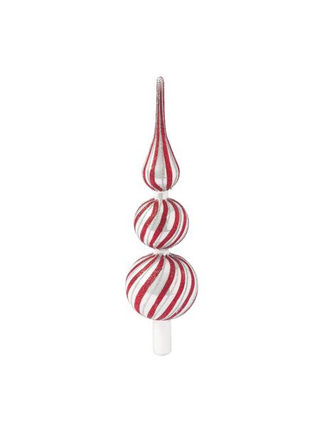 Adorno punta árbol de Navidad Swirly, Vidrio, Rojo, plateado, Ø 8 x Al 13 cm
