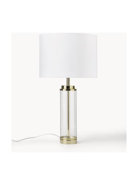 Lampa stołowa ze szklaną podstawą w stylu glam Gabor, Biały, odcienie złotego, Ø 35 x W 64 cm