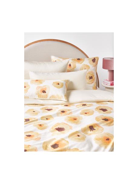 Baumwollsatin-Bettdeckenbezug Fiorella mit Blumen-Print, Webart: Satin Fadendichte 210 TC,, Cremeweiss, Mehrfarbig, B 155 x L 220 cm