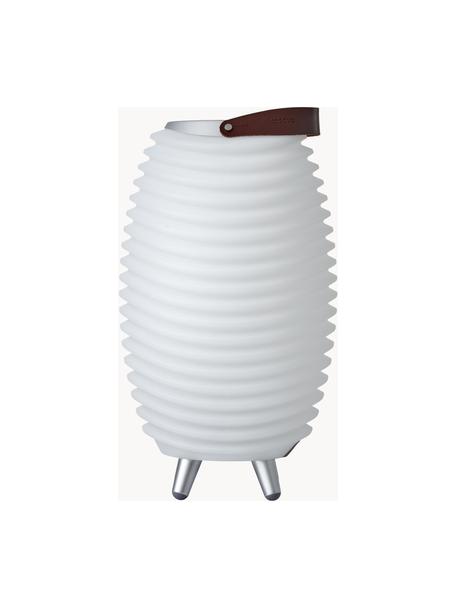 Lampada portatile da giardino a LED luce regolabile con altoparlante e refrigeratore bottiglie Synergy S, Paralume: plastica, Manico: pelle, Bianco, marrone, Ø 32 x Alt. 56 cm