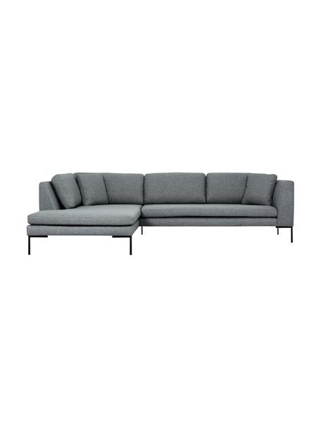 Sofa narożna z metalowymi nogami Emma, Tapicerka: poliester, Stelaż: lite drewno sosnowe z cer, Nogi: metal malowany proszkowo, Szara tkanina, S 302 x G 220 cm, lewostronna