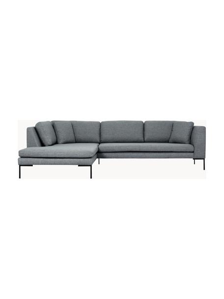 Hoekbank Emma met metalen poten, Bekleding: polyester, Frame: massief grenenhout, FSC-g, Poten: gepoedercoat metaal, Geweven stof donkergrijs, B 302 x D 220 cm, hoekdeel links