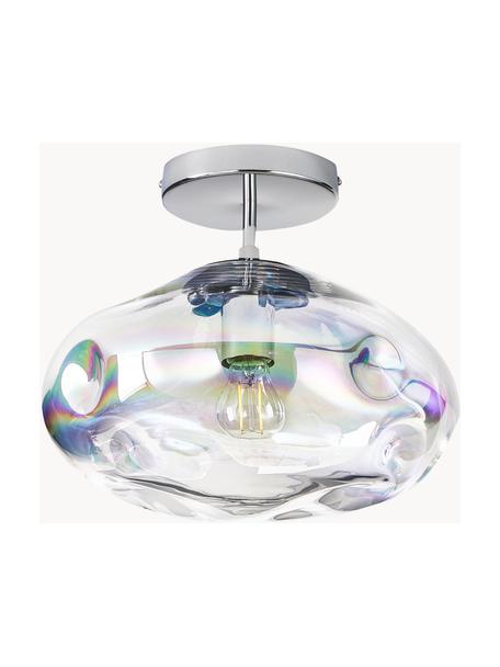 Plafón de vidrio iridiscente Amora, Pantalla: vidrio, Anclaje: metal cepillado, Iridiscente, plateado, Ø 35 x Al 28 cm