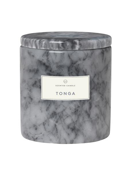 Duftkerze Tonga (Zitrus, Balsamische Noten, Kiefernholz), Behälter: Marmor, Grau, marmoriert, Ø 7 x H 8 cm