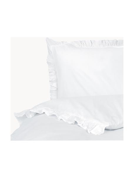 Housse de couette en coton délavé à volants Florence, Blanc, larg. 140 x long. 200 cm