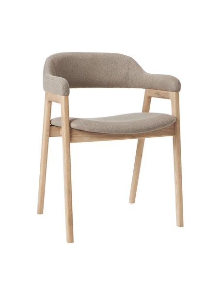 Houten fauteuil Santiano met hoes, Bekleding: 100 % polyester, Frame: multiplex, Poten: eikenhout, massief, Geweven stof bruin, eikenhoutkleurig, B 58 cm x D 58 cm