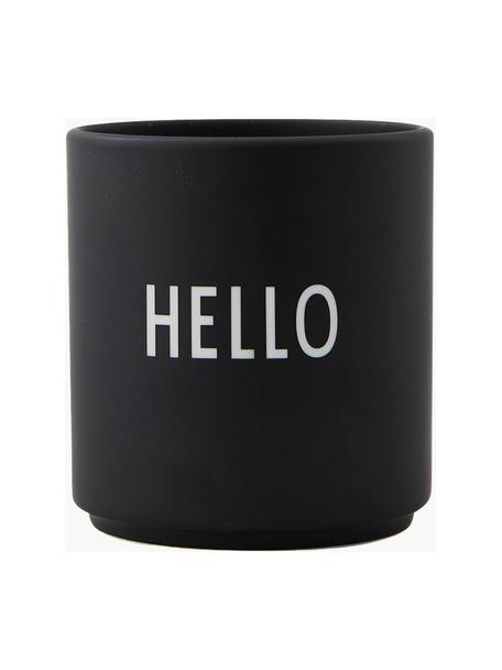 Mug design Favourite HELLO, Porcelaine Fine Bone China
Fine Bone China est une porcelaine tendre, qui se distingue particulièrement par sa brillance et sa translucidité, Noir (Hello), Ø 8 x haut. 9 cm, 250 ml