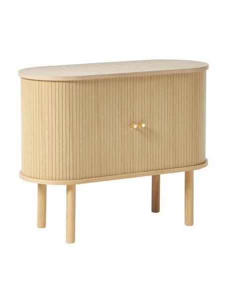 Kleine dressoir Calary met geribde voorzijde, Frame: MDF en multiplex met eike, Poten: massief eikenhout, FSC-ge, Eikenhout, B 95 x H 77 cm