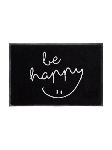 Paillasson lavable Be Happy, Noir, larg. 50 x long. 75 cm