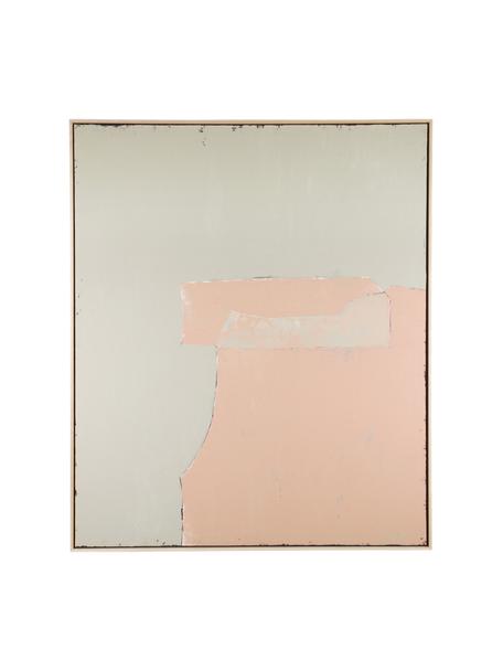 Ingelijste canvasdoek Olivia, Lijst: essenhout, Crèmekleurig, roze, B 100 x H 120 cm