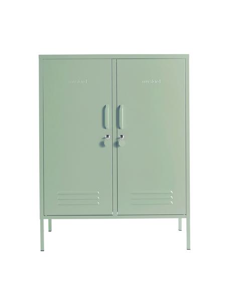 Metall-Highboard Midi, Stahl, pulverbeschichtet, Salbeigrün, B 85 x H 111 cm