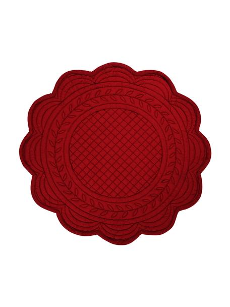 Ronde katoenen placemats Boutis in rood, 2 stuks, 100% katoen, Rood, Ø 43 cm