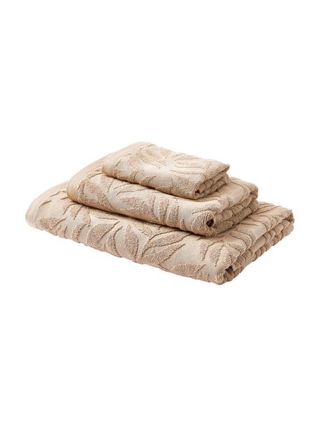 Set 3 asciugamani in cotone Leaf, 100% cotone
Qualità leggera 450 g/m²

Il materiale utilizzato in questo prodotto è testato per le sostanze nocive e certificato secondo lo STANDARD 100 by OEKO-TEX®, 3883CIT, CITEVE, Beige, Set in varie misure