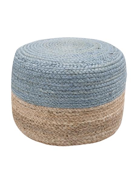 Pouf en jute fait à la main Bono, Brun, bleu pastel, Ø 50 x haut. 36 cm