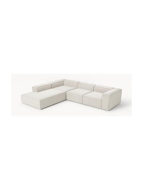 Narożna sofa modułowa bouclé XL Lennon, Tapicerka: bouclé (100% poliester) D, Stelaż: lite drewno sosnowe z cer, Nogi: tworzywo sztuczne, Bouclé w odcieniu złamanej bieli, S 329 x G 269 cm, lewostronna
