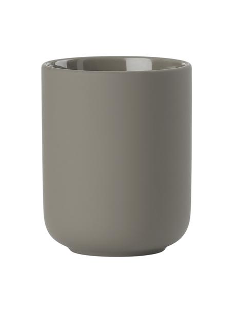 Pohár na zubné kefky z kameniny Ume, Kamenina so Soft-touch povrchom (plast), Sivobéžová, Ø 8 x V 10 cm