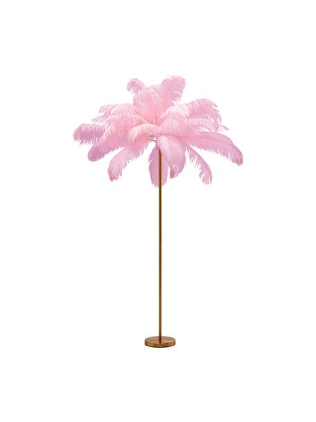 Lampada da terra Feather Palm, Paralume: piume di struzzo, Struttura: acciaio ottonato, Dorato, rosa, Ø 65 x Alt. 165 cm