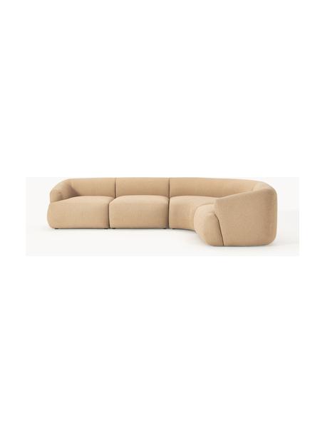 Narożna sofa modułowa bouclé Sofia (4-osobowa), Tapicerka: bouclé (100% poliester) D, Stelaż: drewno świerkowe z certyf, Nogi: tworzywo sztuczne, Beżowy bouclé, S 318 x G 298 cm