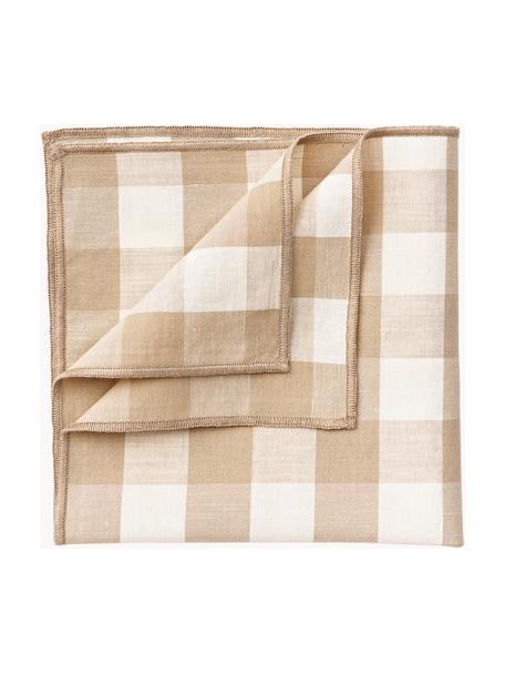 Serviettes de table à carreaux Vichy, 2 pièces, 55 % lin, 45 % coton, Brun, beige, larg. 40 x long. 40 cm