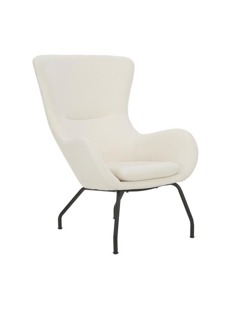 Poltrona Bergère con gambe in metallo Wing, Rivestimento: 93% poliestere, 5% cotone, Gambe: metallo verniciato a polv, Tessuto bianco crema, Larg. 75 x Prof. 85 cm