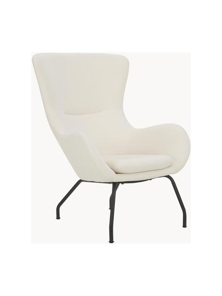 Poltrona Bergère con gambe in metallo Wing, Rivestimento: 93% poliestere, 5% cotone, Gambe: metallo verniciato a polv, Tessuto bianco crema, Larg. 75 x Prof. 85 cm