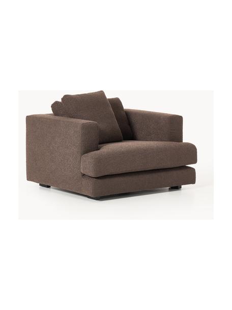 Fotel Bouclé Tribeca, Tapicerka: Bouclé (93% poliester, 6%, Stelaż: drewno bukowe, drewno sos, Nogi: drewno sosnowe Ten produk, Ciemnobrązowy Bouclé, S 110 x G 100 cm