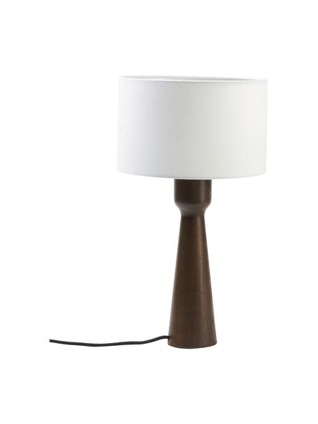 Lámpara de mesa de madera de fresna Jascha, Pantalla: tejido en aspecto lino, Cable: cubierto en tela, Madera oscura, Ø 24 x Al 43 cm