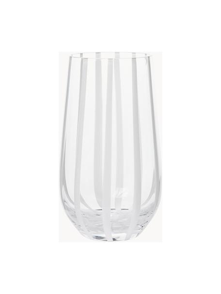 Mundgeblasenes Wasserglas Stripe, Glas, mundgeblasen, Transparent, Weiß, Ø 9 x H 15 cm, 550 ml