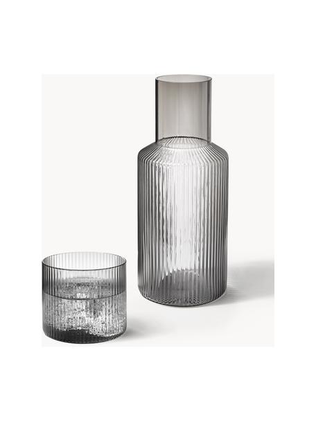 Carafe et verre striés soufflés bouche Ripple, 2 pièces, Verre, soufflé bouche, Gris, transparent et haute brillance, Lot de tailles différentes