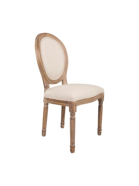 Krzesło z drewna z tapicerowanym siedziskiem Louis, Tapicerka: tkanina, Stelaż: drewno kauczukowe, Brązowy, beżowy, S 46 x G 48 cm