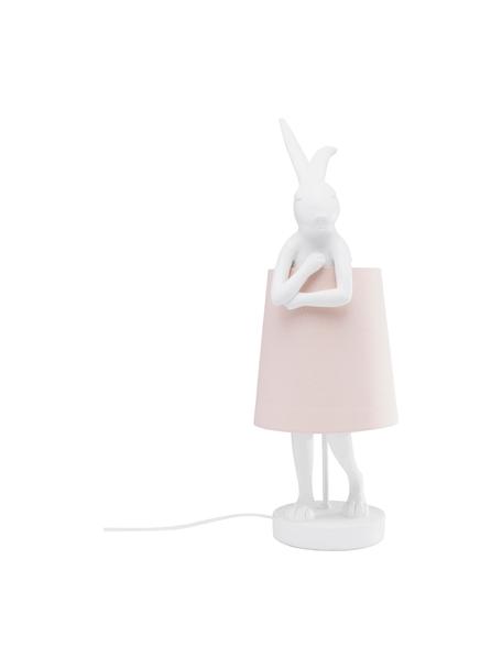 Grosse Design Tischlampe Rabbit in Rosa, Lampenschirm: Leinen, Stange: Stahl, pulverbeschichtet, Weiss, Rosa, Ø 23 x H 68 cm