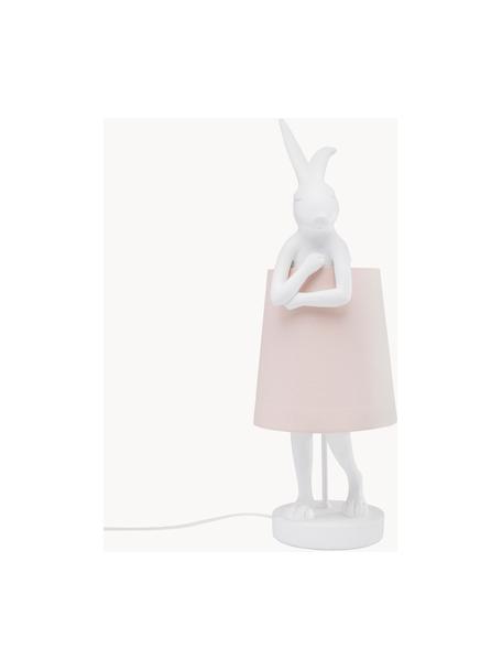 Große Design Tischlampe Rabbit, Lampenschirm: Leinen, Lampenfuß: Polyresin, Stange: Stahl, pulverbeschichtet, Weiß, Hellrosa, Ø 23 x H 68 cm