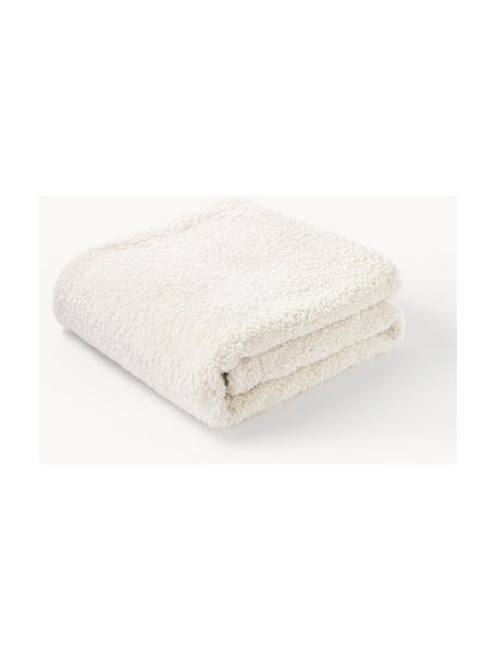Coperta in tessuto teddy Dotty, Retro: 95% poliestere, 5% elasta, Bianco crema, Larg. 130 x Lung. 170 cm