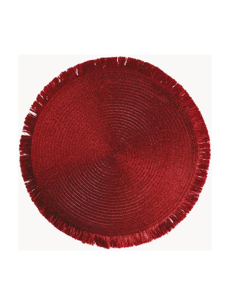 Kulaté prostírání z umělé hmoty s třásněmi Linda, 6 ks, Umělá hmota, Červená, Ø 38 cm