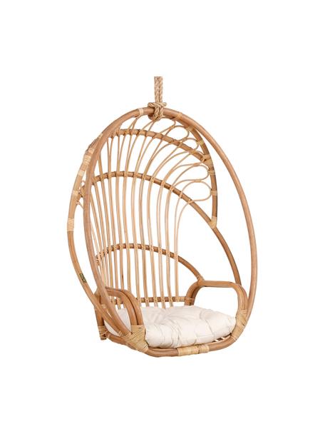 Fauteuil suspendu rotin Blanca, Brun clair, blanc, larg. 91 x haut. 114 cm