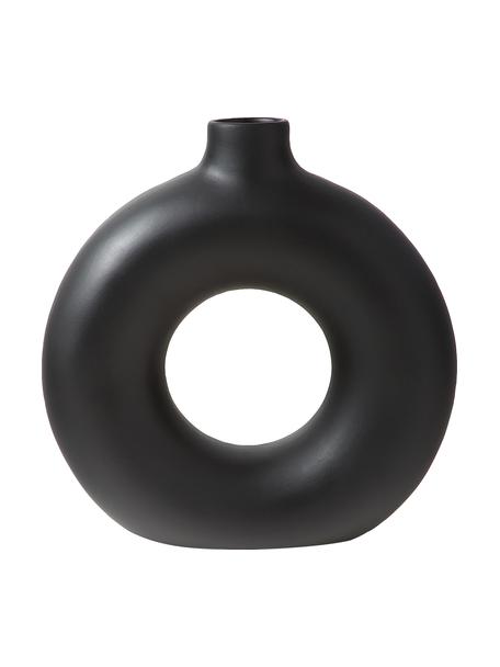 Vase design en grès noir Livo, Grès cérame, Noir, Ø 5 x haut. 31 cm