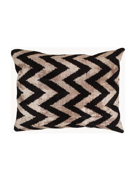 Coussin décoratif en velours avec motif en zigzag Velvety, Beige, noir, larg. 40 x long. 60 cm