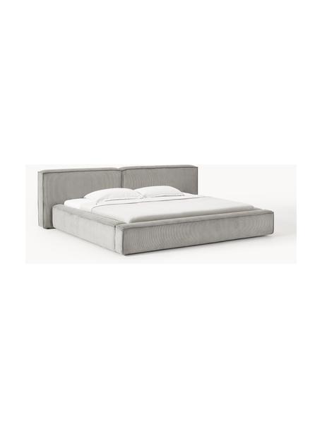 Cama tapizada en pana Lennon, con espacio de almacenamiento, Tapizado: pana (98% poliéster, 2% p, Estructura: madera de pino maciza, ma, Patas: madera, plástico Este pro, Pana gris, An 268 x L 243 cm (colchón 200 x 200 cm)