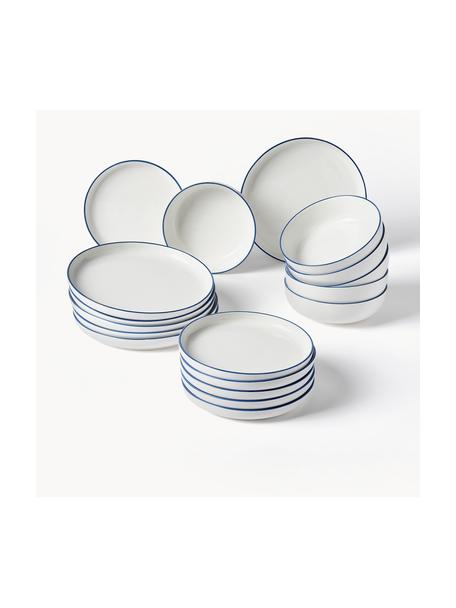 Sada porcelánového nádobí Facile, pro 6 osob (18 dílů), Vysoce kvalitní tvrdý porcelán (cca 50 % kaolinu, 25 % křemene a 25 % živce), Tlumeně bílá s tmavě modrým okrajem, Pro 6 osob (18 dílů)