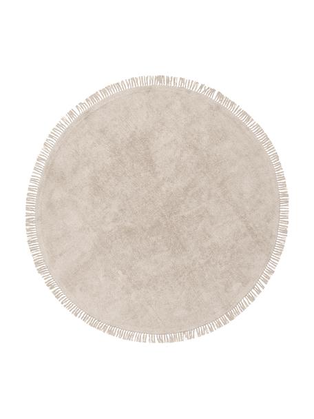 Rond katoenen vloerkleed Daya met franjes, handgetuft, Beige, Ø 110 cm (maat S)