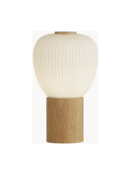 Kleine tafellamp Ella, Lampenkap: glas, Voetstuk: hout, Gebroken wit, eucalyptushout, Ø 15 x H 25 cm