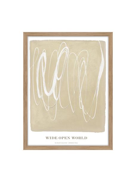 Ingelijste digitale print Wide Open World, Lijst: eikenhout, Wit, lichtbeige, B 30 x H 40 cm