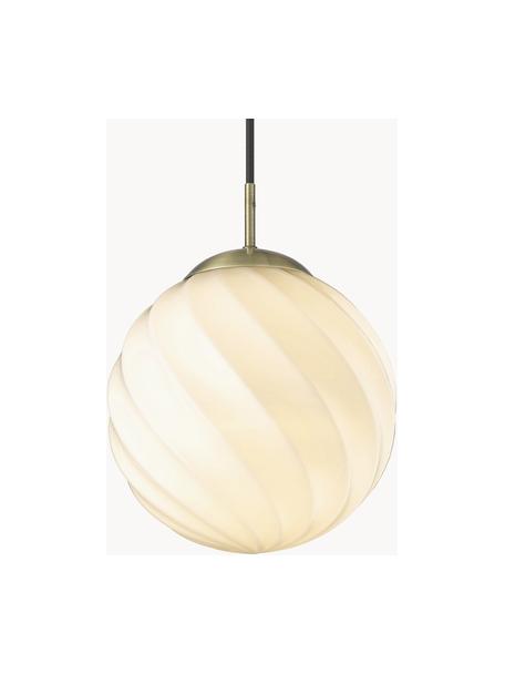 Kleine hanglamp Twist, mondgeblazen, Lampenkap: glas, Decoratie: gecoat metaal, Gebroken wit, Ø 25 x H 25 cm